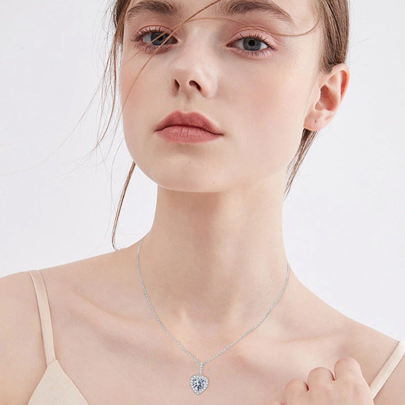 Elegant Heart-Shaped Moissanite Pendant in Sterling Silver